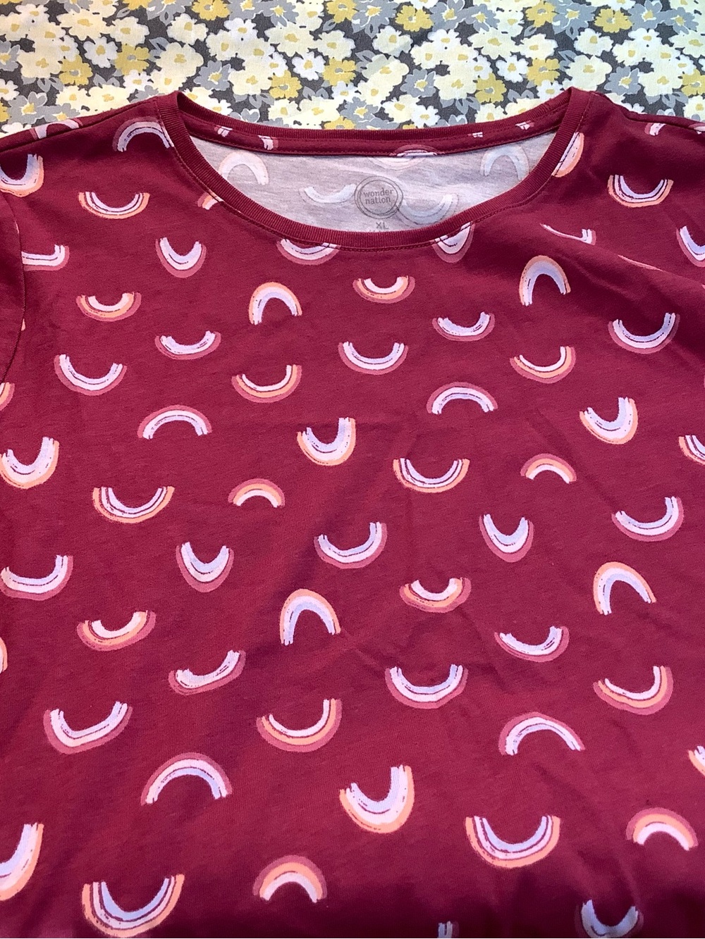 wonder nation Maroon Long Sleeve Tee with Pink & Peach Rainbows